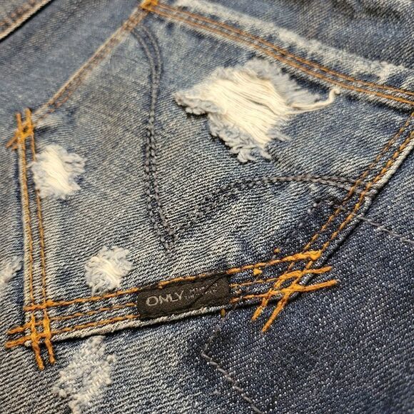 28 ONLY Gwen European distressed OOAK artisan Boyfriend loose fit blue JEANS 32 - Picture 7 of 15